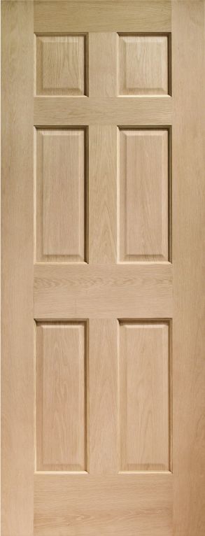 Colonial 6 Panel Unfinished Oak Internal Door with Non Raised mouldings 